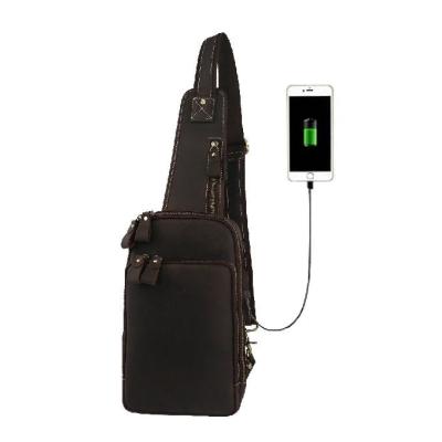 China Vintage Men'S Crazy Horse Leather Business USB Sling Bag for sale