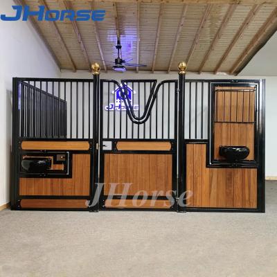 China Durable Density Bamboo Horse stable European Horse Stalls Black Powder Coated With Windows for sale