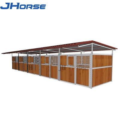 China Wood Free Standing Units Horse Stalls Fronts With Roof And Swing Out Feeder for sale