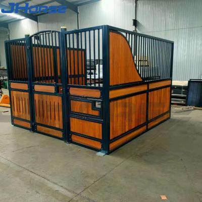 China Steel Farm Fence Portable 3.5m Barn Stall Fronts With Teak Wood Double Door Design for sale