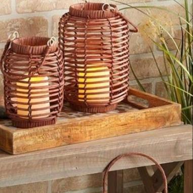 China Metal Plastic LED Gift Light Wicker Lantern Set Magnetic Removable LED Candle W Timer for sale