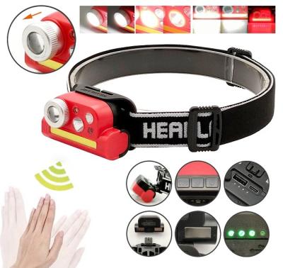 China Plastic Battery COB LED Head Lamp Rechargeable With Gesture Wave Sensor for sale
