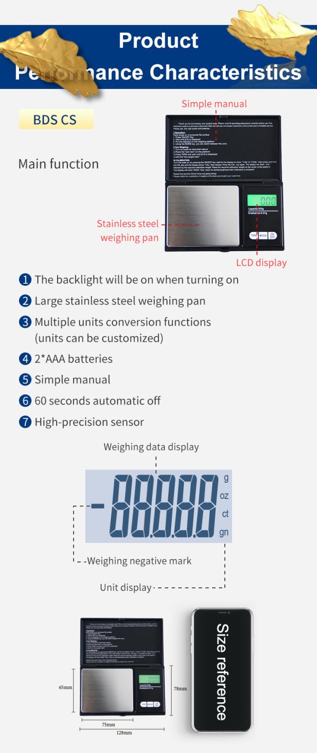 BDS-CS mini weighing 10mg digital pocket scale electronic powder scale jewelry gold scale weight