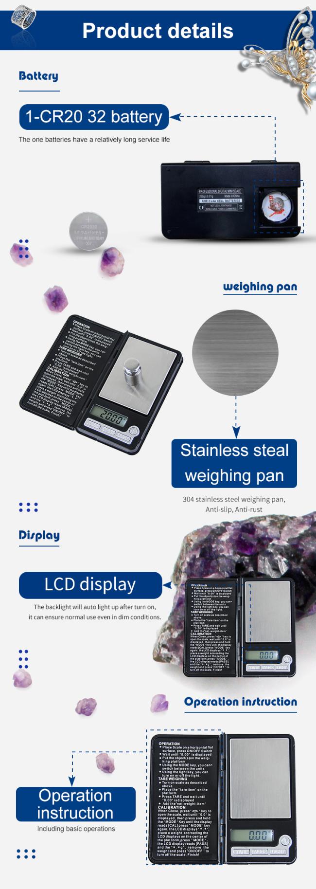 Digital Pocket Jewelry Scale Mini Scale Jewellery Black 0.01g Scale 10mg Small Portable Weigh Bascula