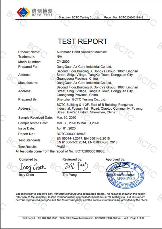 TEST ROPORT - Dongguan KWS Hygiene Industrial  Co.,Ltd