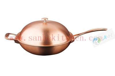 China Cooking wok with material titanium and copper claded ,thickness 1.5mm and diamter 30cm for sale