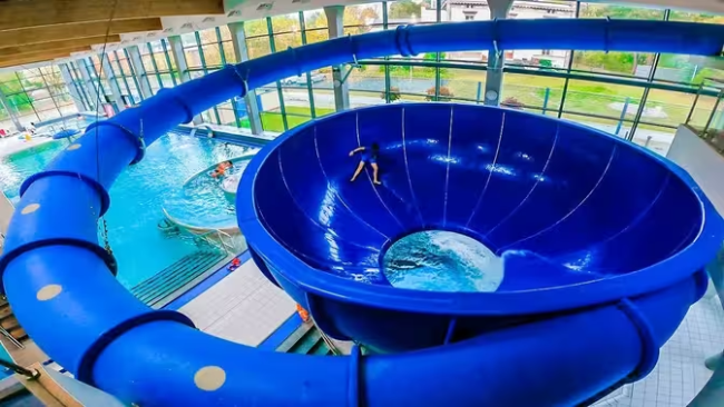 Commercial toilet bowl water slide installation