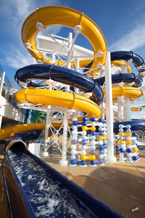 Commercial spiral water slide in operation