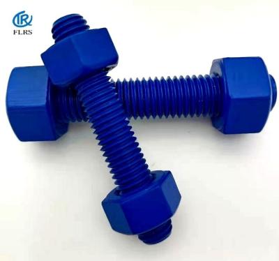 China Polytetrafluoroethylene Coated Steel Stud Bolts PTFE Double Ended Threaded Bolt With Nuts for sale