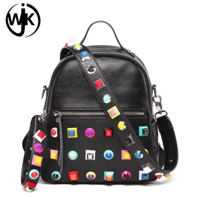 China custom durable colorful rivet fashion womens backpack leather genuine magic backpack Drawstring magic school backpack for sale