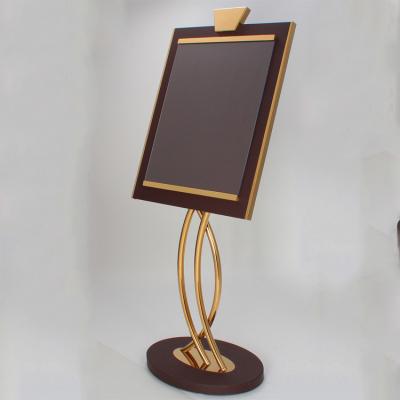 China Customized Golden Metal Sign Holder Hotel Restaurant Metal Sign Stand for sale