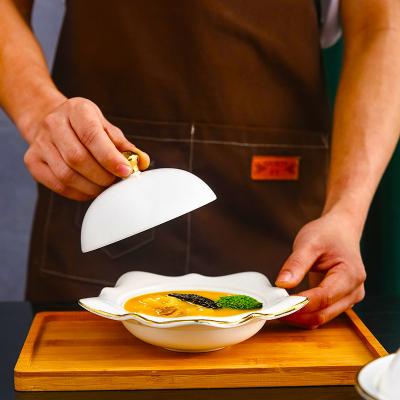 China Hotel Restaurante Cocina Sopa de carne Cuenco cerámico blanco redondo con tapa en venta