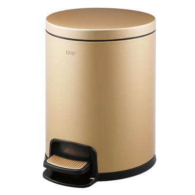 China Champagne Gold Hotel Trash Bin With Lid Foot Operated Hotel Room Dustbin for sale