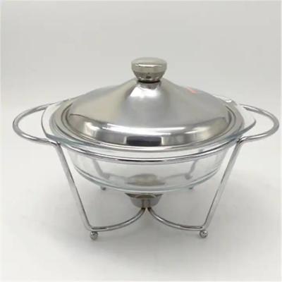 China Transparent Alcohol Furnace Round Chafing Dish With Glass Lid for sale