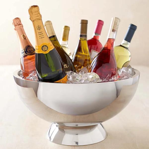 Quality Silver Stainless Steel Champagne Cooler Customize Wine Ice Bucket for sale