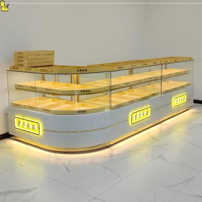 中国 L Shape Corner Glass Bakery Cake Display Cabinet Showcase Refrigerator 販売のため