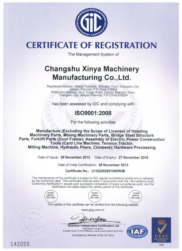 ISO - Changshu Xinya Machinery Manufacturing Co., Ltd.
