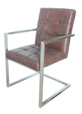 China Living Room Armrest Stainless Dining Chair Brown Shell Brushed Legs for sale