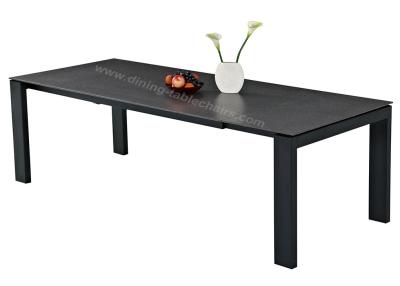 China Tempered Glass Stone Look Dining Table Black Leg Ideal For Courty Yard for sale