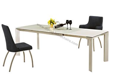 China 2 Meter Rectangle Extension Dining Table Super White Painted Tempered Glass for sale