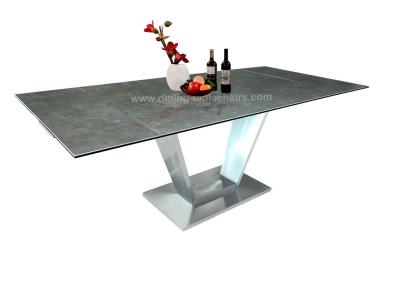 China Stainless Extension Dining Room Table Tempered Glass Ceramic Top 2.1 Meter for sale