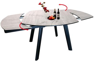 China HPL Topped Tempered Glass Dining Table 1.7 Meter Powder Coating Finish for sale