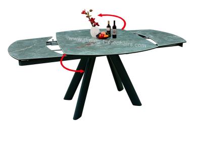 China Textured Green Glossy Ceramic Top Dining Table Tempered Glass Breezing Rotating for sale
