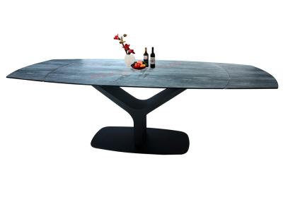 China 2.3 Meter Extension HPL Dining Table Tempered Glass Topped Heavy Duty Steel Frame for sale