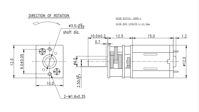 N20 micro motor technical drawing and dimensions