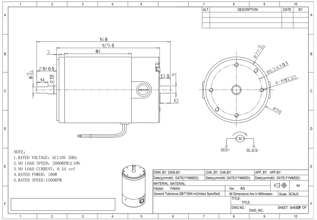 BLDC motor technical drawing 1
