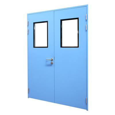 China Blue Dust Free Steel Plate Automatic Swing Double Cleanroom Door for sale