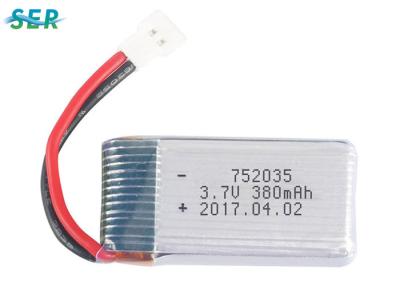 China Flexible Lithium Polymer RC Drone Battery 752035 3.7v 380mah 20C 30C High Discharge Rate for sale