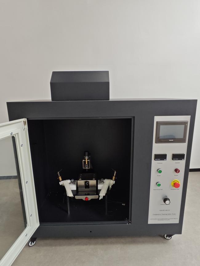 IEC60112 Electric Tracking Index Tester showing test chamber and electrode configuration