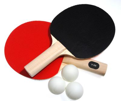 China Hardbat Table Tennis Set 2 Bats 3 One Star Balls Straight Handle Pimple Out Rubber for sale