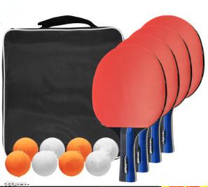 China 5 Plies Plywood 3 Star Table Tennis Racket Set Black Bag 8 ABS Balls Straight Handle Professional Training for sale