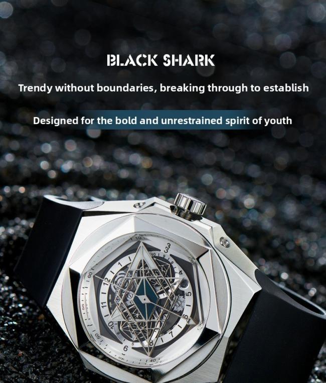 Reef‑Tiger Hexagonal‑Case Men’s Automatic‑Mechanical Watch, Hollow‑Skeleton Large‑Dial Wrist Watch with Unique‑Shaped Hands