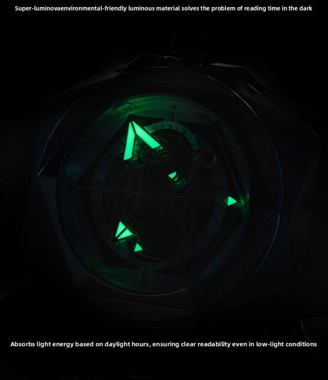 Reef‑Tiger Hexagonal‑Case Men’s Automatic‑Mechanical Watch, Hollow‑Skeleton Large‑Dial Wrist Watch with Unique‑Shaped Hands