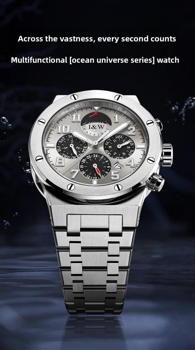 Carnival Men’s Sports Chronograph Watch, Stainless‑Steel Case Silicone‑Strap Multi‑Function Wrist Watch