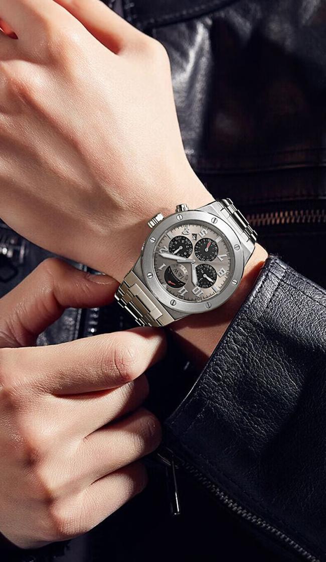 Carnival Men’s Sports Chronograph Watch, Stainless‑Steel Case Silicone‑Strap Multi‑Function Wrist Watch