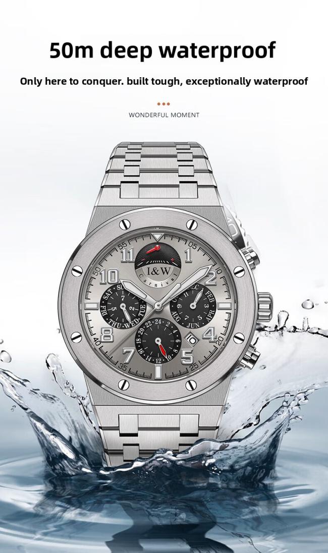 Carnival Men’s Sports Chronograph Watch, Stainless‑Steel Case Silicone‑Strap Multi‑Function Wrist Watch