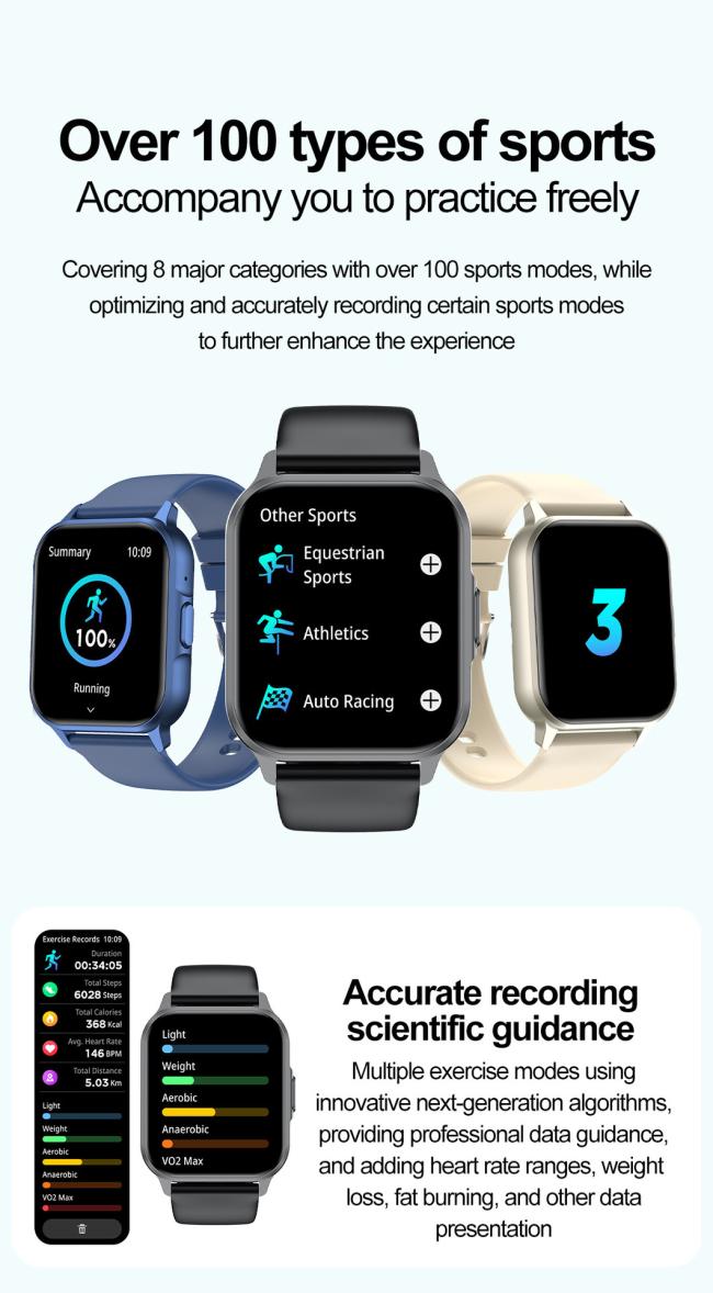 Square Full Touch Screen Smart Watch For Men Women Fitness Tracker Heart Rate Blood Pressure Sleep Monitor IP67 Waterproof Multi Color Silicone Band Sport Smartwatch