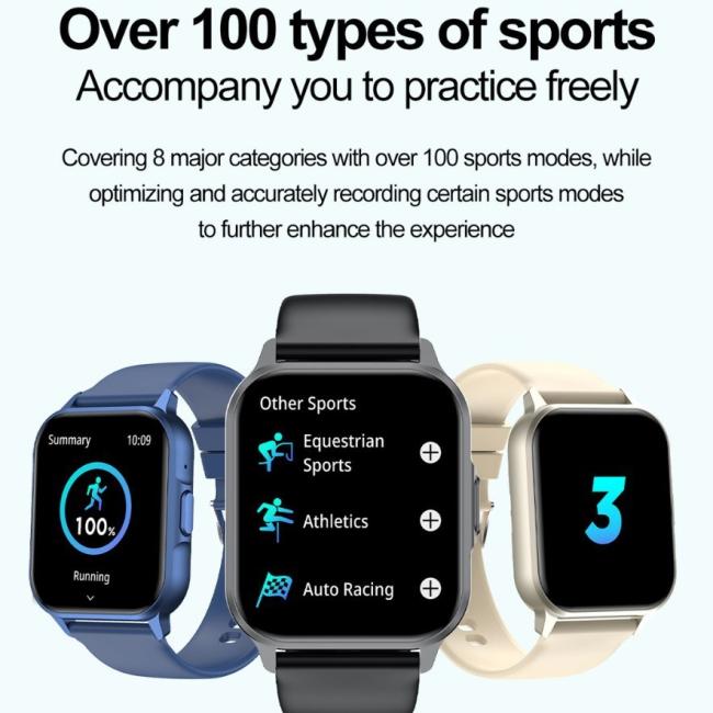 Square Full Touch Screen Smart Watch For Men Women Fitness Tracker Heart Rate Blood Pressure Sleep Monitor IP67 Waterproof Multi Color Silicone Band Sport Smartwatch