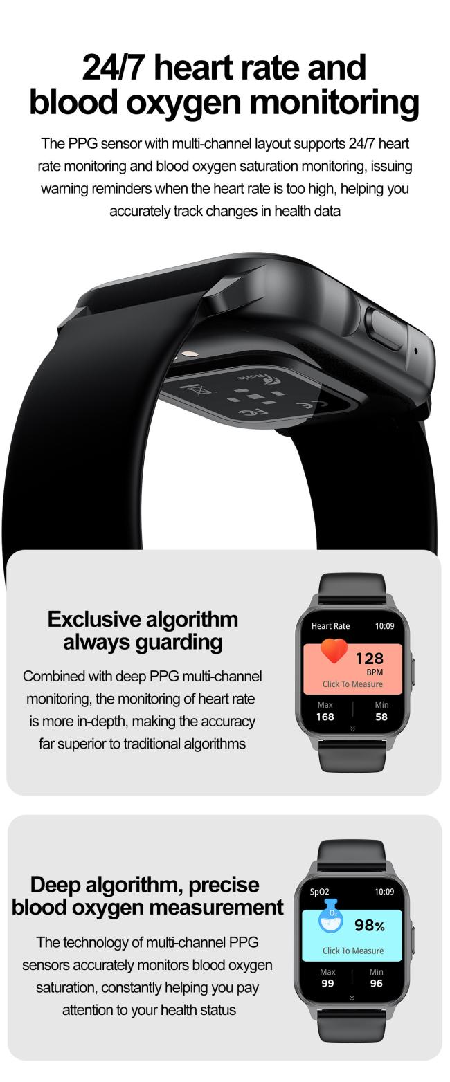 Square Full Touch Screen Smart Watch For Men Women Fitness Tracker Heart Rate Blood Pressure Sleep Monitor IP67 Waterproof Multi Color Silicone Band Sport Smartwatch