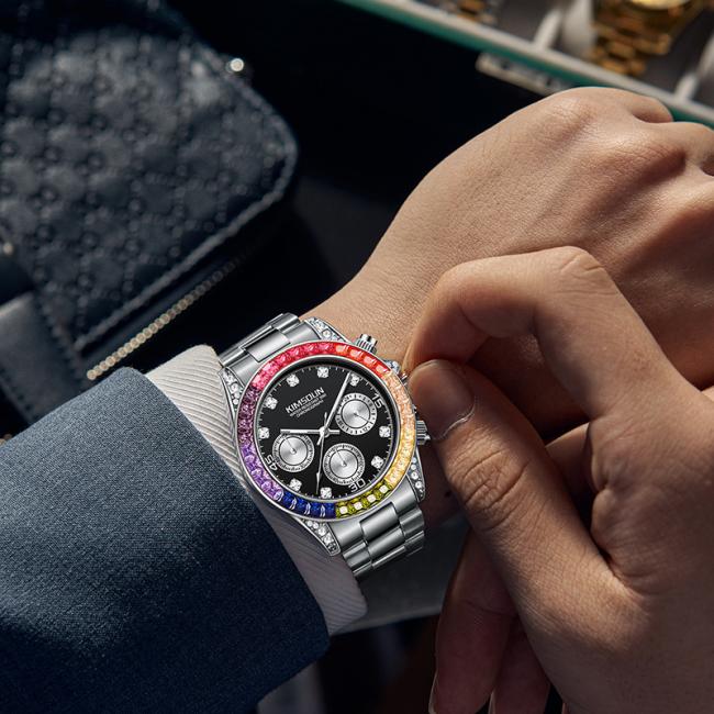 Men’s Round Chronograph Quartz Watch, Stainless‑Steel Metal Band Waterproof Business‑Sports Wrist Watch
