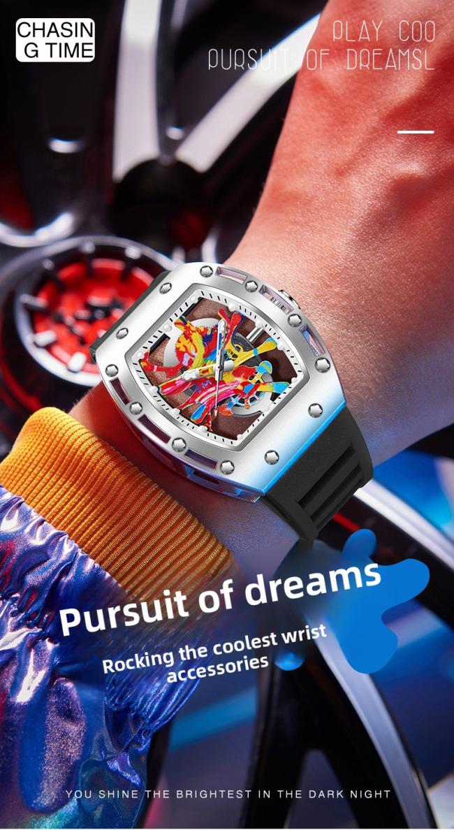Men’s Multifunction Chronograph Quartz Watch, Stainless‑Steel Case Silicone‑Strap Sports Wrist Watch