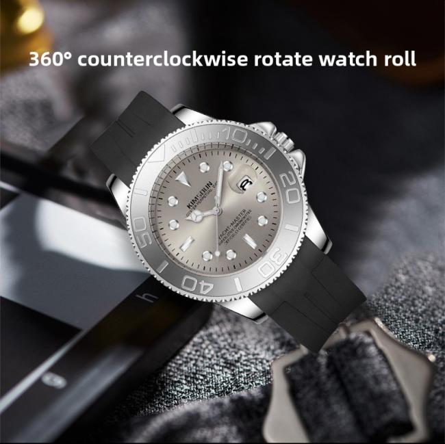 Men’s Yacht‑Master Style Quartz Watch, Stainless‑Steel Case Soft Silicone‑Strap Waterproof Sports Wrist Watch