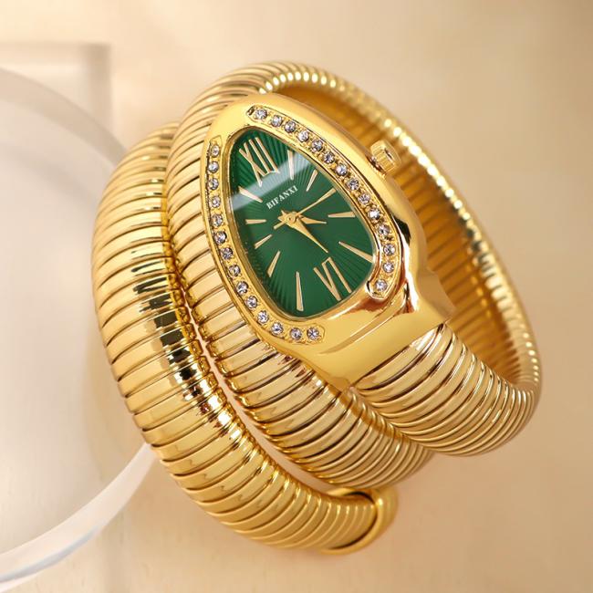 Snake Shaped Diamond Inlaid Women Quartz Watch Flexible Coil Metal Bracelet Wristwatch Luxury Fashion Ladies Dress Watch