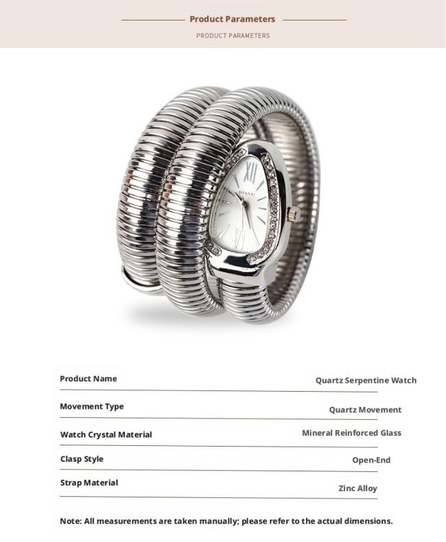 Snake Shaped Diamond Inlaid Women Quartz Watch Flexible Coil Metal Bracelet Wristwatch Luxury Fashion Ladies Dress Watch