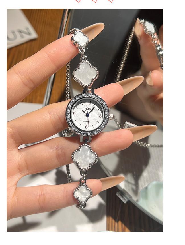 Women Four-Leaf Clover Inlaid Diamond Quartz Watch Luxury Gold Silver Bracelet Wristwatch Ladies Fashion Jewelry Watch