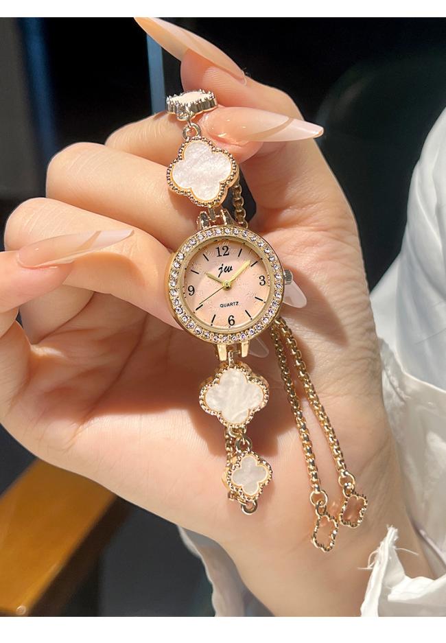 Women Four-Leaf Clover Inlaid Diamond Quartz Watch Luxury Gold Silver Bracelet Wristwatch Ladies Fashion Jewelry Watch